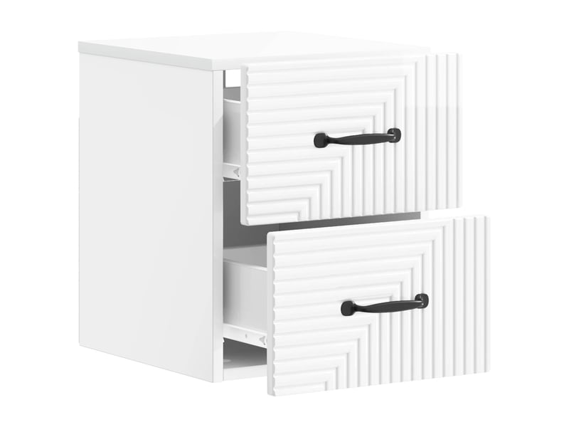  Table de chevet - cabinet de chevet - table de nuit mural 2 pc blanc brillant 34,5 x 33 x 40 cm  - Conforama E