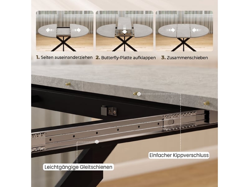  Table à manger extensible 4 à 6 personnes mdf et acier gris 100-135x100 cm  - Conforama E