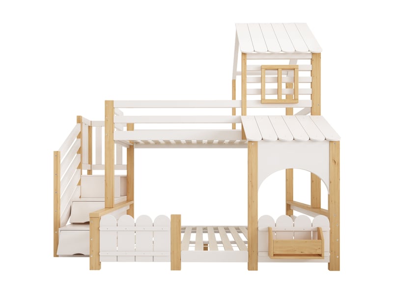 Lit superposé cabane 90x200140x200 cm avec escalier rangement Fay Lum - Conforama W