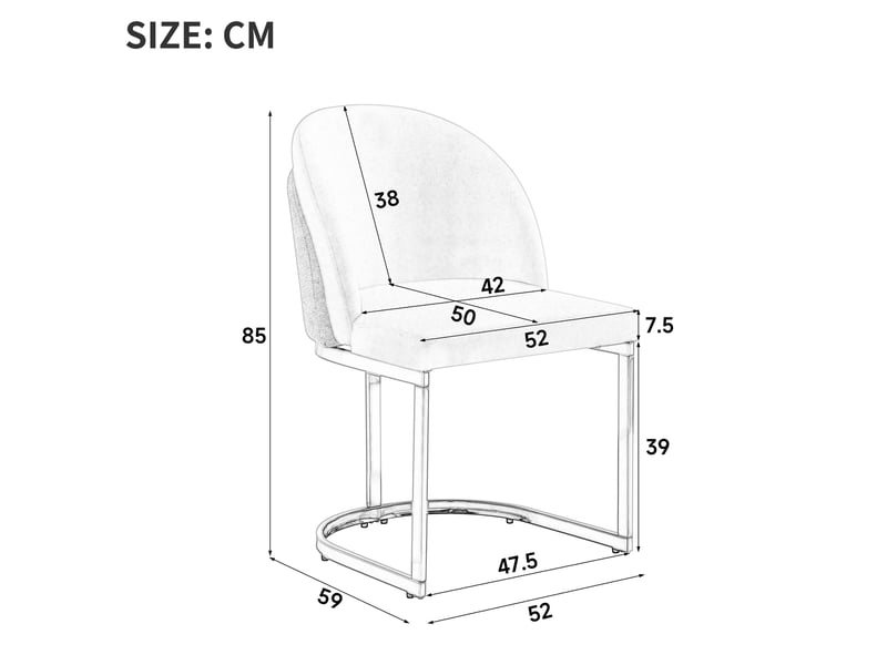  Chaises de salle à manger lot de 2 rembourrées avec dossier double et pieds dorés en chenille beige et or  - Conforama C