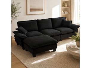 Canapé d'angle modulable l 264 x 155 x 90 cm 4 places, 2 coussins, pouf amovible, chenille noir