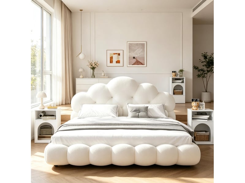  Lot de 2 tables de chevet blanches en mdf avec 2 niches ouvertes, design arqué moderne pour votre chambre  - Conforama E