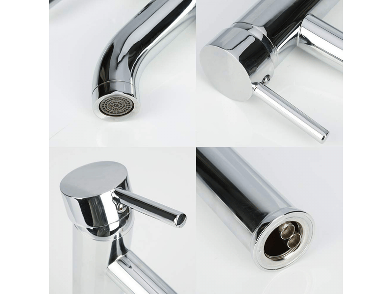  Mitigeur lavabo salle de bain chromé laiton - réglage eau chaudefroide, robinet haut design, garantie à vie, gris argenté  - Conforama C