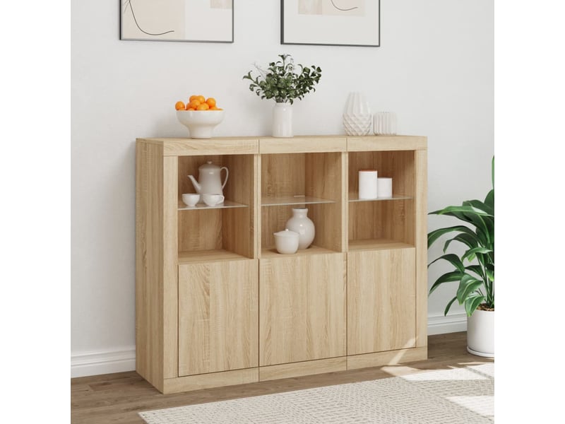  Buffets avec lumières led 3 pcs - bahut - meuble de rangement chêne sonoma bois d'ingénierie  - Conforama D