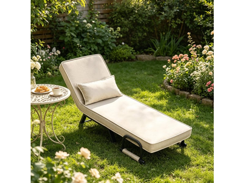  Fauteuil convertible en lit avec dossier réglable en 5 positions, lin beige  - Conforama C