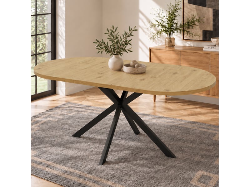  Table à manger extensible 120-160x80 cm plateau ovale coloris bois naturel  - Conforama D