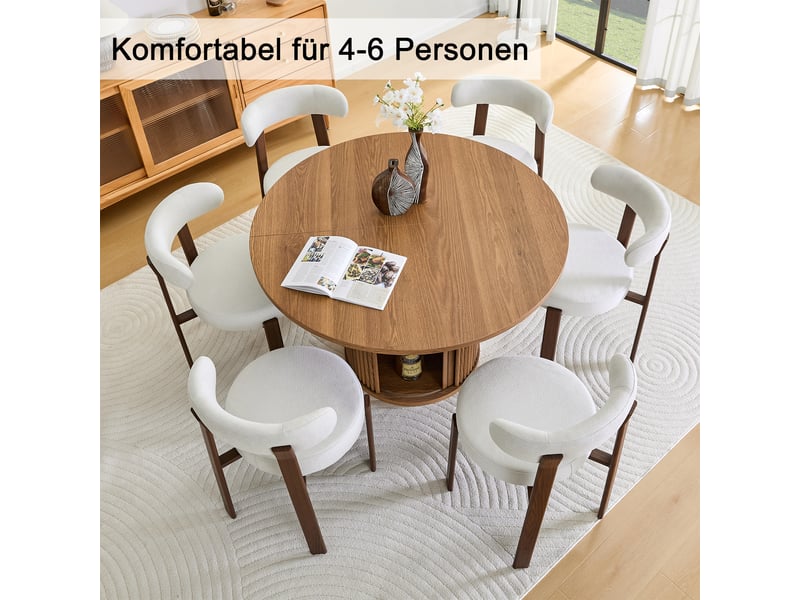 Table à manger ronde 120 cm avec rangement - 4 à 6 personnes |- style campagne - bois - Conforama R