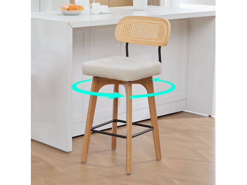  Lot de 2 tabourets de bar pivotants 360° en chenille beige avec dossier  - Conforama W