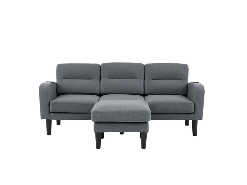  Canapé d’angle gris 3 places avec méridienne, canapé modulaire en tissu pour salon, 204 x 136 x 80 cm avec rangements latéraux  - Conforama W