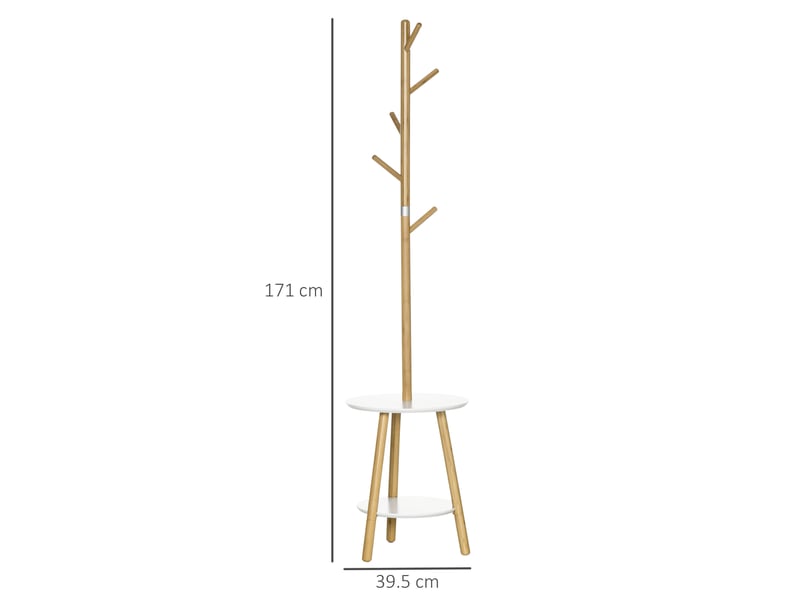  Porte-manteau en mdf et aluminium pour l'entrée, avec 5 crochets en bambou et une table ronde, 39,5 x 39,5 x 171 cm  - Conforama E