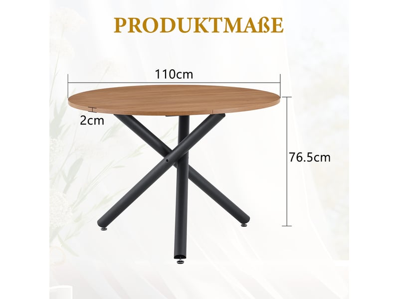 Table de salle à manger ronde avec 3 pieds croisés, style industriel en mdf noyer et métal noir 110 × 76,5 cm - Conforama C