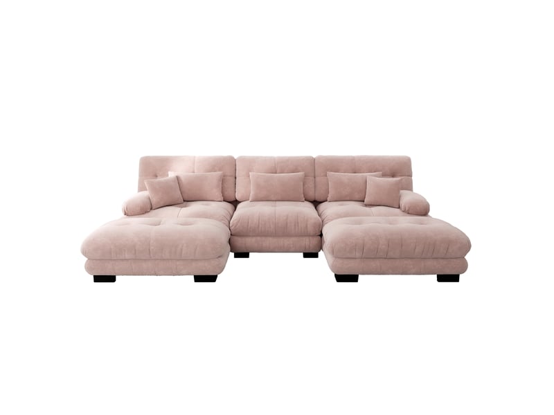  Canapé d’angle modulable modenvie en u 313 x 145 cm chenille rose avec ottomans mobiles  - Conforama A