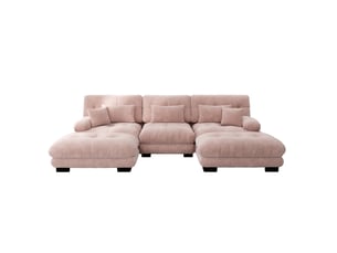 Canapé d’angle modulable modenvie en u 313 x 145 cm chenille rose avec ottomans mobiles
