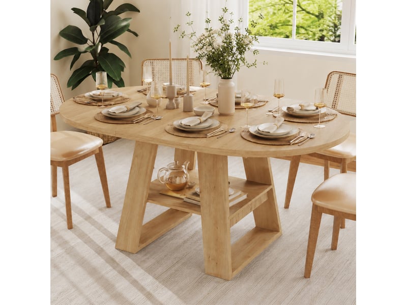  Table extensible ronde en mdf bois clair, 4 à 6 places, 110150 × 110 cm, rangement intégré, style scandinave  - Conforama E
