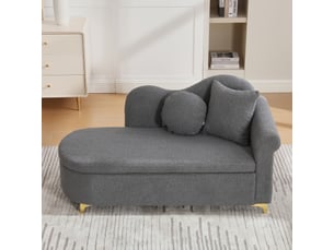 Méridienne avec rangement, design moderne, tissu bouclé beige, 134 cm, coussins inclus