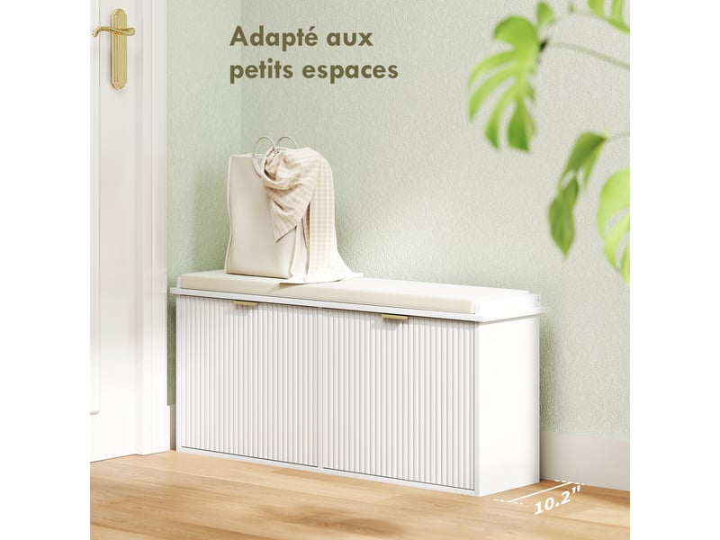  Banc à chaussures avec coussin d'assise rembourré et tiroir rabattable pour couloir, 104 x 26 x 47,5 cm, chambre, blanc  - Conforama A