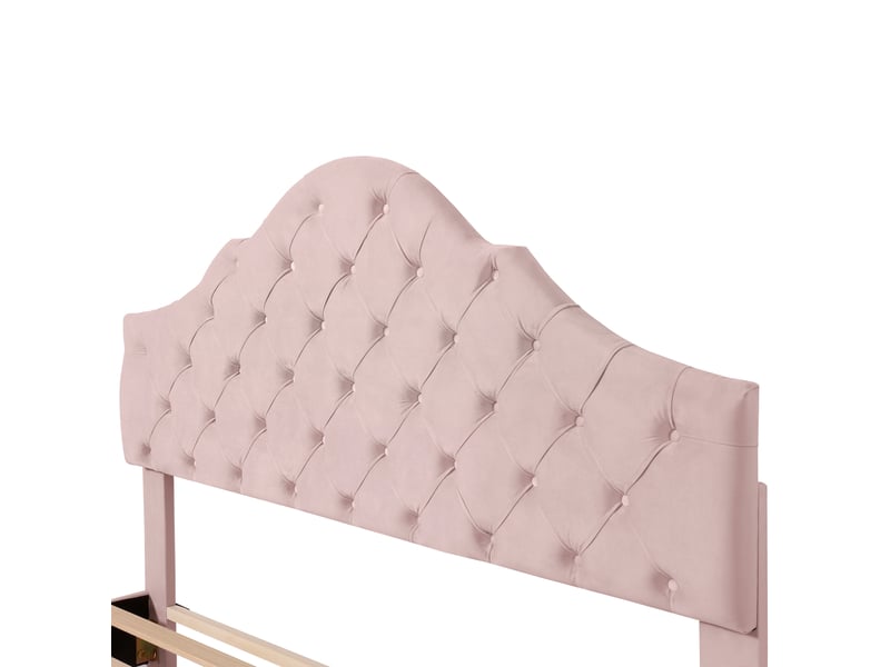  Lit double 200×140 cm avec tête de lit réglable en hauteur et sommier à lattes, en velours rose  - Conforama E