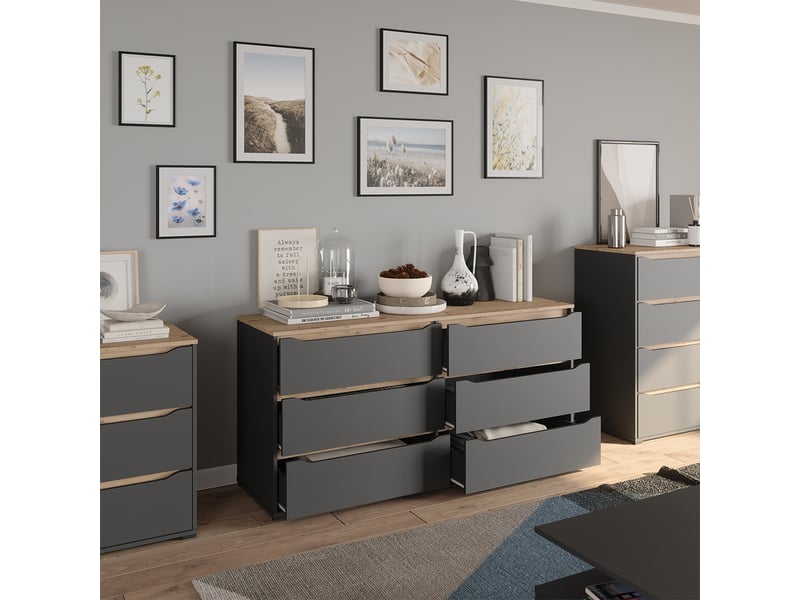  Vicco commode avec tiroirs, anthracitechêne artisan, 160x76.6cm  - Conforama E