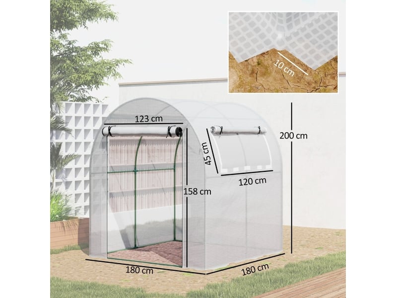  Serre de jardin 180x180x200 cm portable en métal blanc  - Conforama E