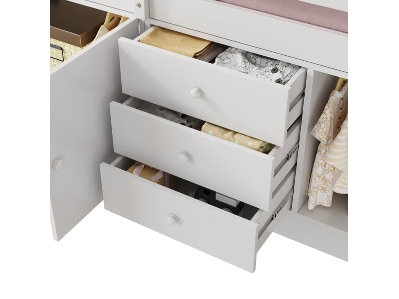 Lit mezzanine enfant 90x200 cm – blanc – escalier, rangements, penderie et sommier inclus - sans matelas - Conforama E