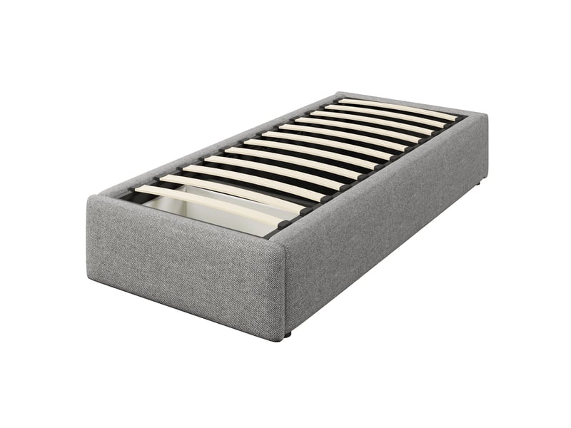 Lit rembourré gris 90x200 cm sans tête de lit, rangement hydraulique et 1 tiroir  - Conforama A