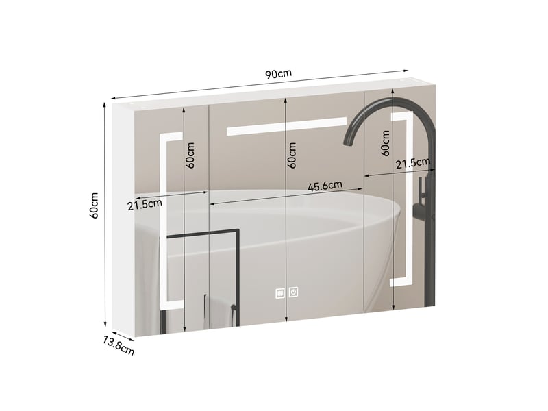 Armoire de toilette murale avec miroir led 90 cm rangement intégré pour salle de bain et chambre - Conforama C