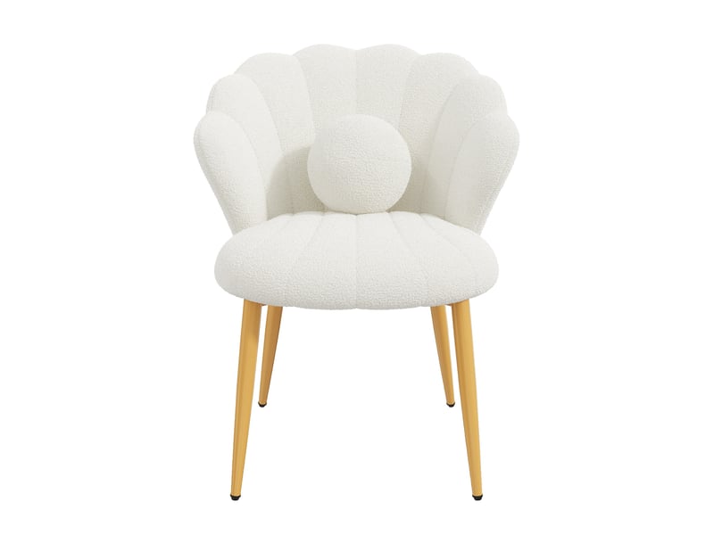  Lot de 2 fauteuils coquille avec dossier enveloppant, coussin décoratif et pieds métalliques en tissu bouclette blanc  - Conforama E