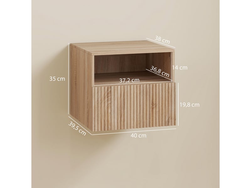  Table de chevet murale 1 tiroir 1 niche coloris marron clair 40x39,5x35 cm  - Conforama C