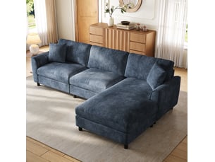Canapé d'angle 3 places 256x137x79 cm avec méridienne réversible modulaire en chenille bleu marine