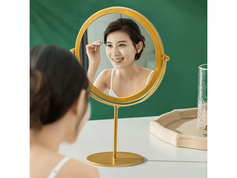  Miroir de bureau, miroir de maquillage, miroir sur pied, angle réglable librement, fond rond (doré)  - Conforama C