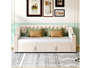 Lit extensible 90x190 cm coloris beige
