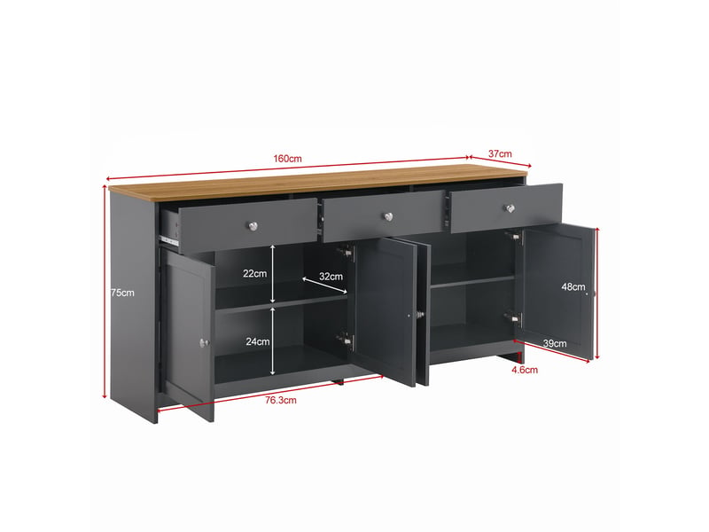  Buffet effet bois et gris 4 portes 3 tiroirs style campagne chic  - Conforama E