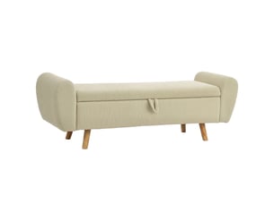 Banc coffre beige 150 cm avec accoudoirs enroulés, rangement bout de lit