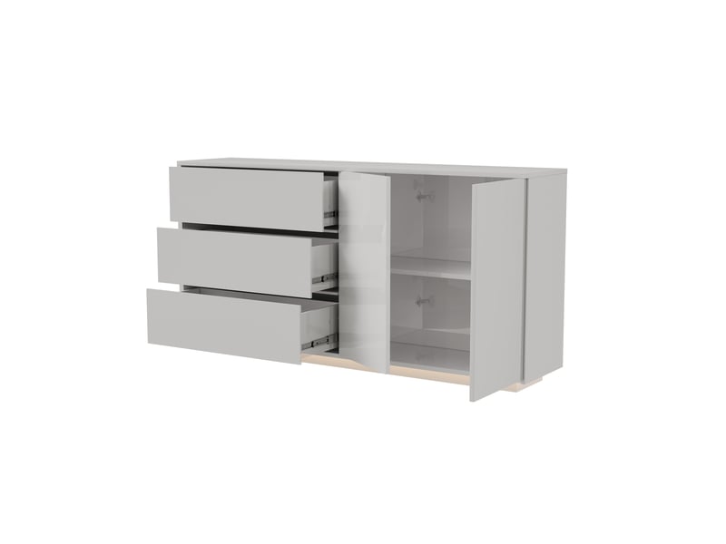  Buffet bas 2 portes 3 tiroirs - 160 x 35 x 76 cm-blanc - enfilade design haute brillance avec éclairage led et portes push-open  - Conforama A