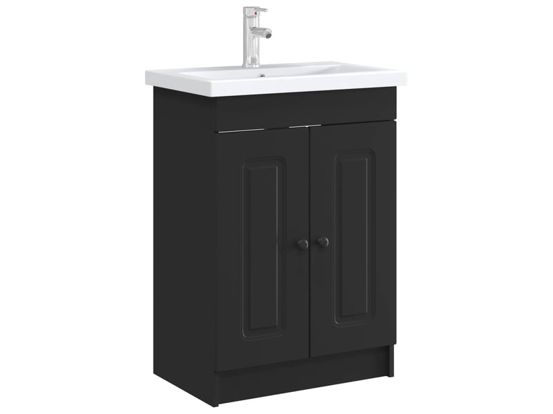  Armoire sous évier de salle de bain, meuble de rangement noir 56x37.5x81 cm shl7  - Conforama C