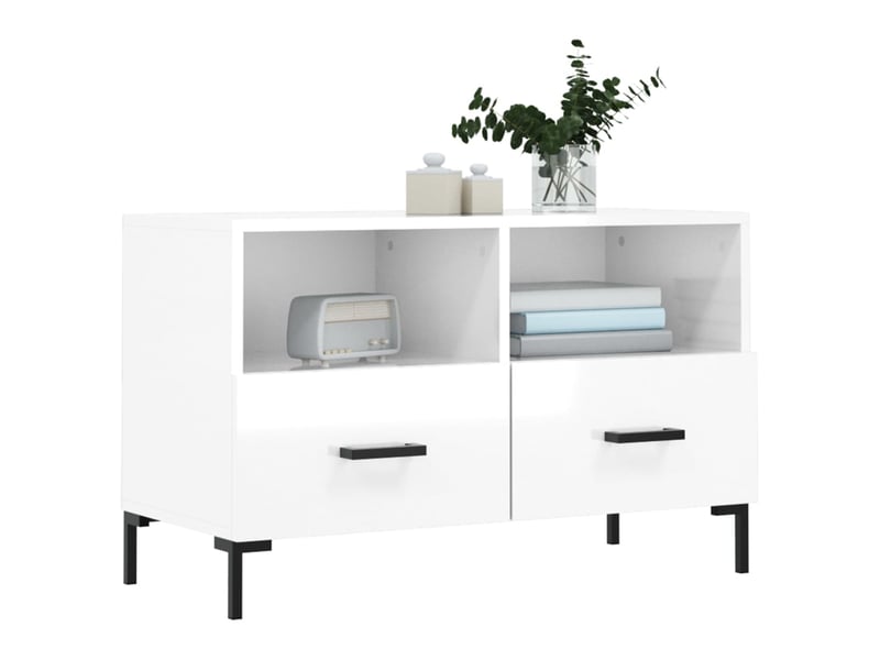  Meuble tv - banc tv - meuble de rangement blanc brillant 80x36x50 cm bois d'ingénierie  - Conforama C