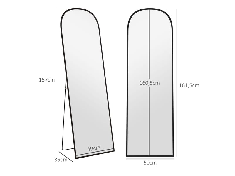  Miroir plein pied sur pied cadre alliage aluminium verre trempé noir  - Conforama C