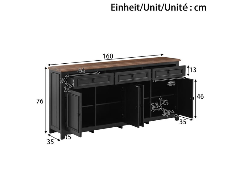  Buffet moderne, 4 portes et 3 tiroirs, ensemble de rangement pour salon, meuble tv, meuble d'entrée, meuble de rangement, blanc  - Conforama C