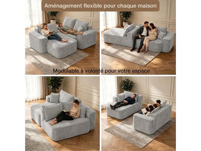 Canapé d'angle en l modulable avec méridienne 262 cm assise profonde sans montage  - Conforama E
