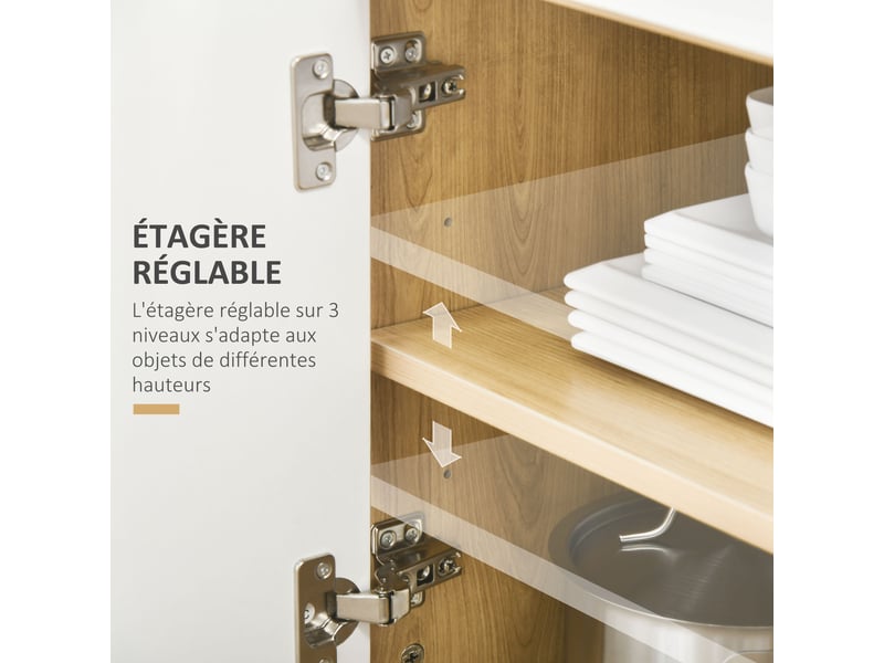 Meuble desserte de cuisine pour micro-ondes avec placard tiroir réglable étagère 58 x 40 x 118 cm naturel et blanc - Conforama E