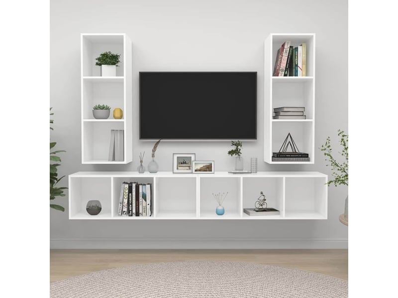  Meubles tv - banc tv - meuble de rangement muraux 4 pcs blanc bois d'ingénierie  - Conforama B