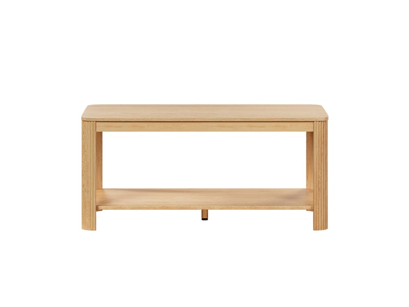  Table basse rectangulaire 100x50 cm – naturel – double niveau de rangement ouvert et pieds striés design  - Conforama D