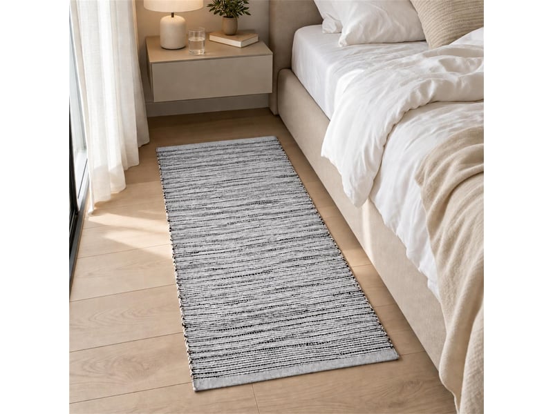  The white stone tapis kilim artisanal en coton 55x230 cm gris | style berbère traditionnel, tissage plat, uni | 100% coton, lavable en machine  - Conforama C