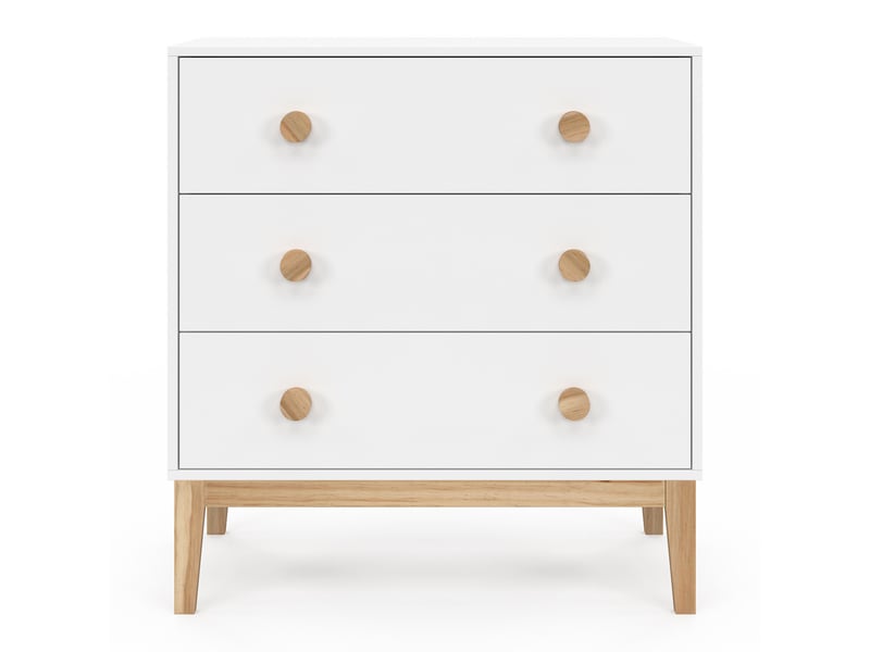 Commode 3 tiroirs jacob 80 cm enfant blanc et bois  - Conforama D