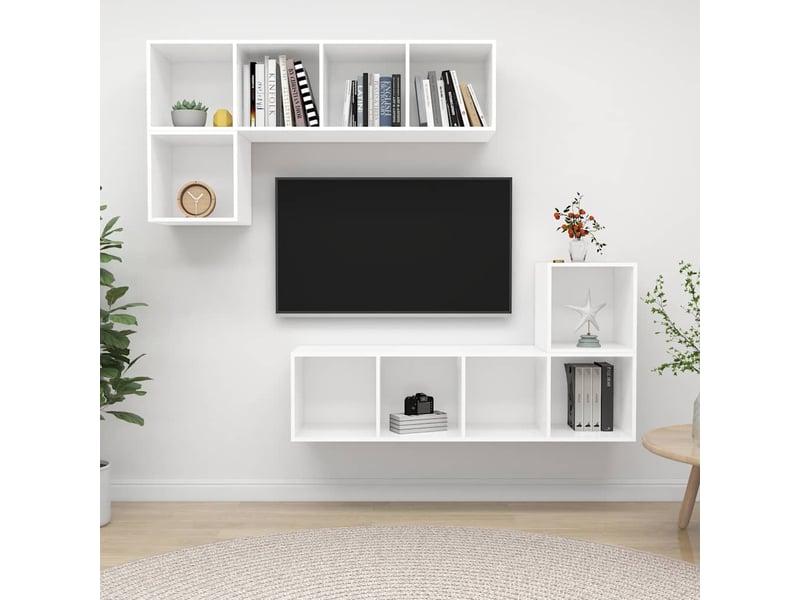 Ensemble de meuble tv - banc tv - meuble de rangement 4 pcs blanc bois d'ingénierie  - Conforama B
