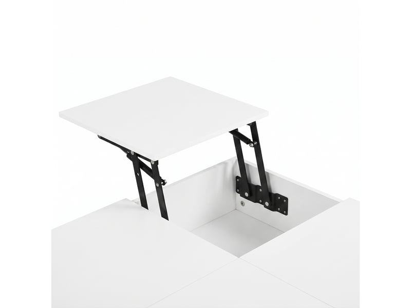  Table basse relevable,72x72x35 cm,2 tiroirs avec led,blanche  - Conforama E