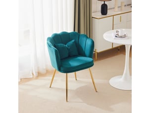 Fauteuil avec dossier capitonné en forme de pétales, coussin papillon et pieds métalliques, en velours vert