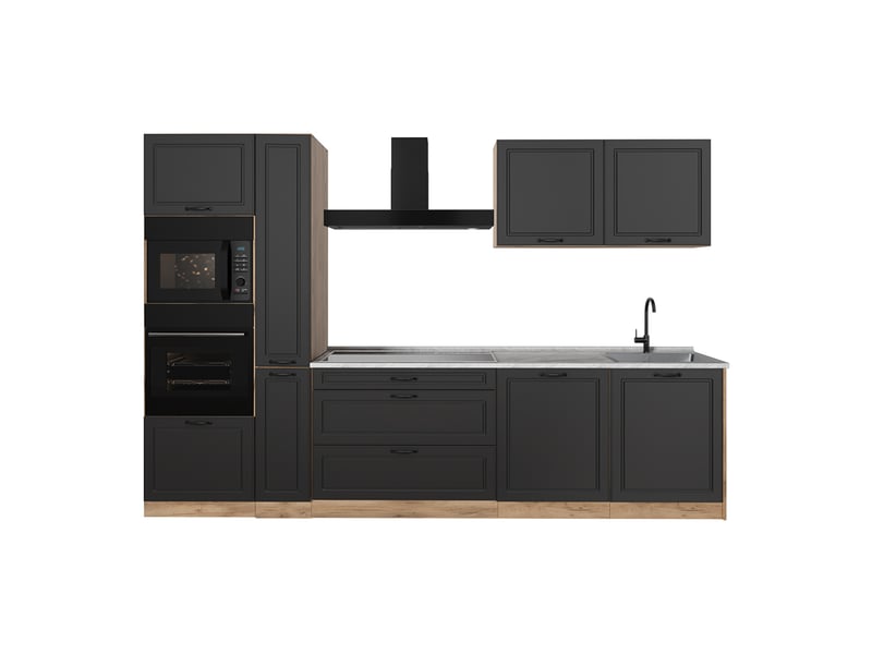  Vicco cuisine, anthracite campagnechêne doré, 310cm plan de travail marbre  - Conforama A