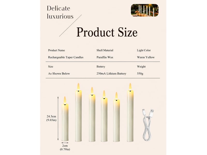  Lot de 6 Bougies LED Rechargeables Ivoire, Bougies Coniques Sans Flamme avec Télécommande, Effet Fondant, Décoration Noël  - Conforama B