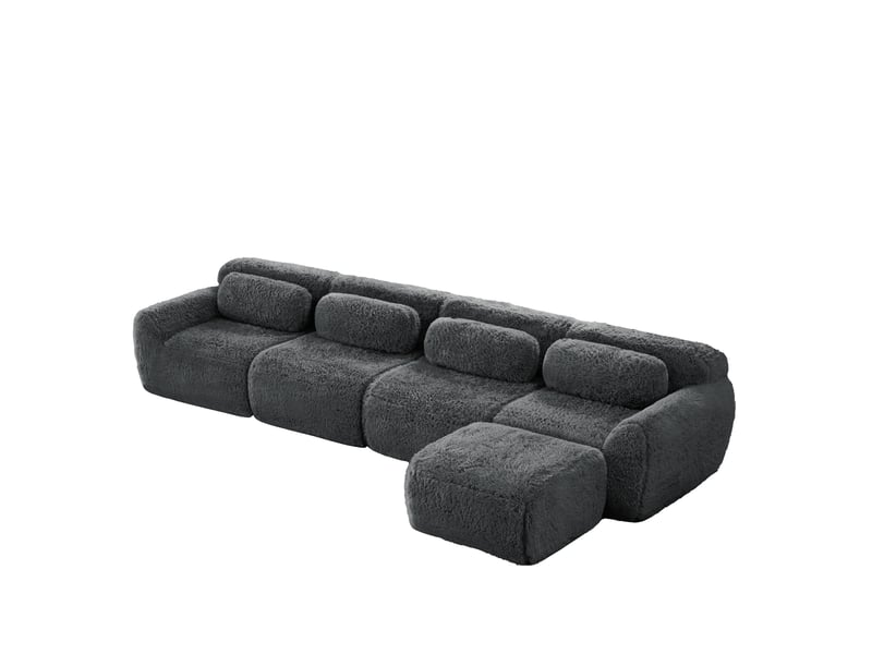  Canapé d'angle 4 places modulaire en l avec méridienne 378 x 179 cm sans montage gris  - Conforama A